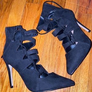 Strapped black, closed toe heels
